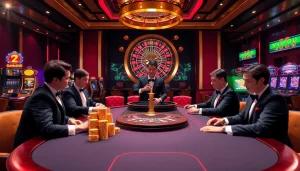 Players engaging in an exciting poker game at XX88.AI, surrounded by vibrant casino elements.