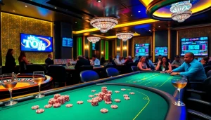 Trải nghiệm lối chơi đầy kịch tính với tik 88 tại bàn casino sang trọng, nổi bật với những viên chip poker sặc sỡ và màn hình kỹ thuật số.