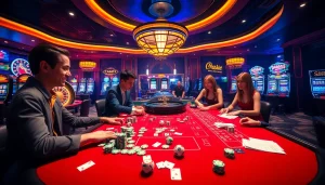The lively casino scene showcases gameplay at a craps table featuring vibrant colors and s8 tech elements.