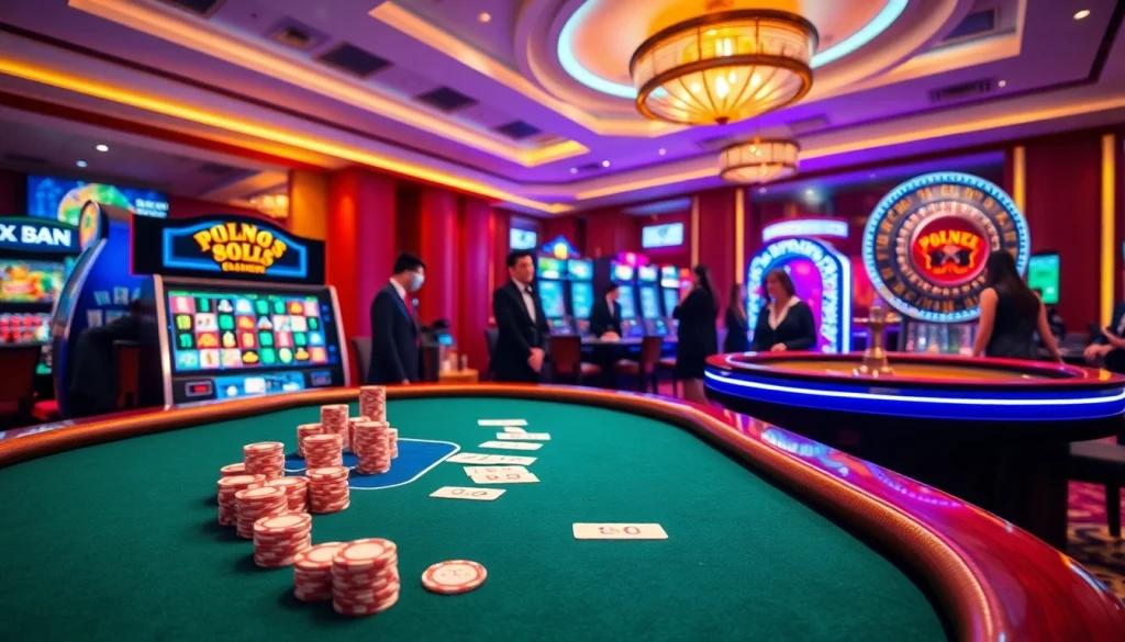 Experience excitement at xx88's vibrant casino scene with players at poker and roulette tables.