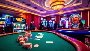 Experience excitement at xx88's vibrant casino scene with players at poker and roulette tables.