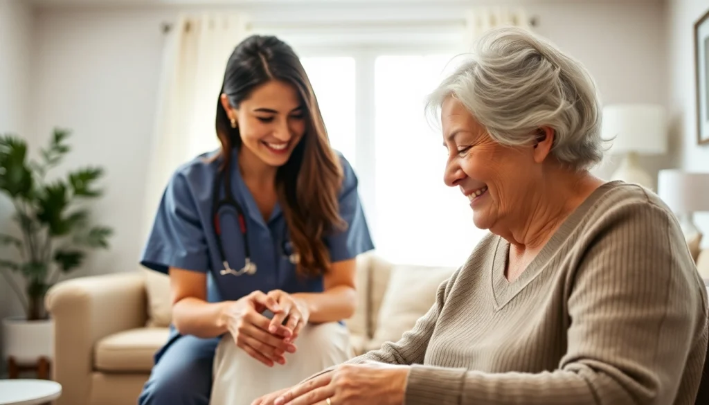 Caregiver provides in home care austin tx while assisting a senior in a warm, welcoming environment.