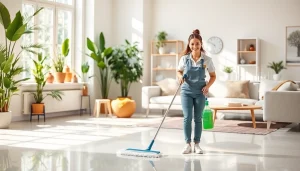 Cleaning service professional maintaining a sparkling home in a bright, modern environment.