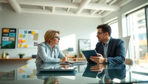 Engaged professional coaching session with business coach near me guiding an entrepreneur.