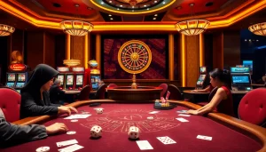 Experience the excitement of online gambling at KKWIN with engaging poker tables and vibrant slot machines.
