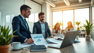 SMSF accountant collaborating with a team in a modern office setting, showcasing financial strategies.