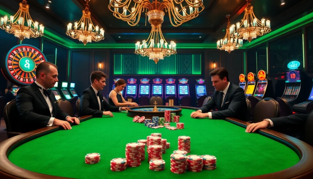 A high-stakes poker game at sinbet.ink with colorful chips and a luxurious casino setting.