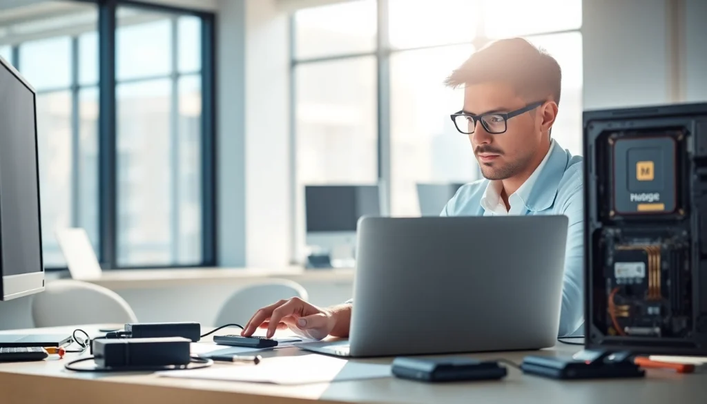 Delivering computer services with precision and expertise in a bright office setting.