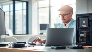 Delivering computer services with precision and expertise in a bright office setting.