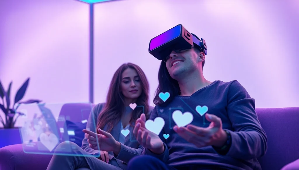 Engaging scene of ai sex interaction with futuristic technology in cozy virtual setting.