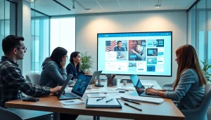 Team working on Thiết kế website in a modern office environment, showcasing creativity and collaboration.