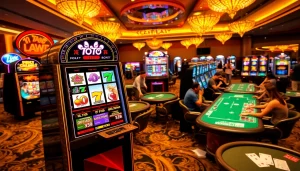 Enjoying the thrill of toto slot in a luxurious casino setting with vibrant lights.