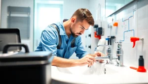 Professional plumber fixing plumbing issues at https://speedyservicestoday.com.au with expert tools and bright light.