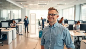 Efficient commercial cleaning company team ensuring a spotless office environment.