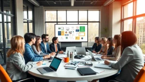 Agency professionals collaborating in a vibrant meeting room, enhancing teamwork and creativity.