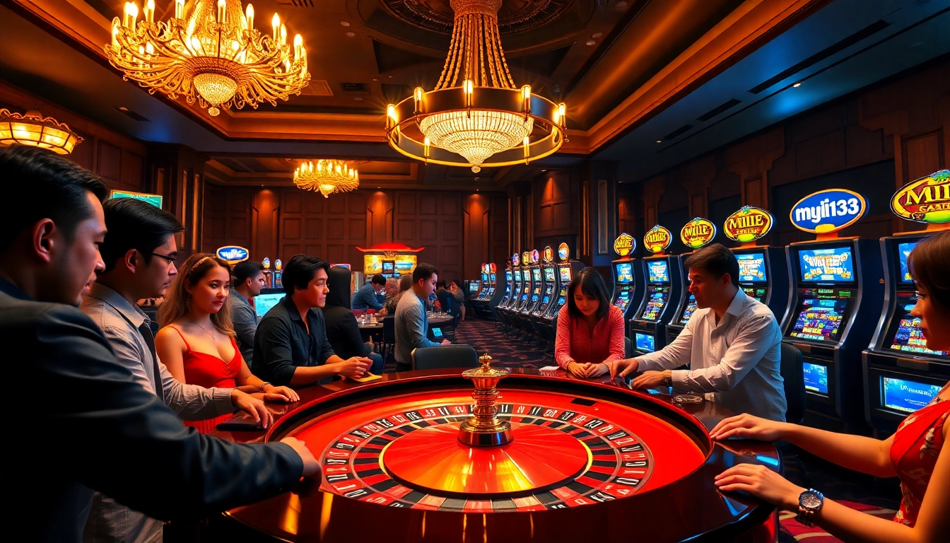Players betting at a casino table featuring the muji138 logo, showcasing excitement and strategic gameplay.