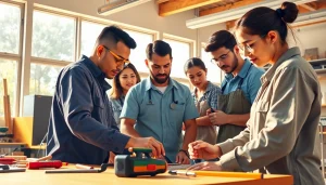 Students learning practical skills at trade schools in Hawaii, showcasing a collaborative environment.