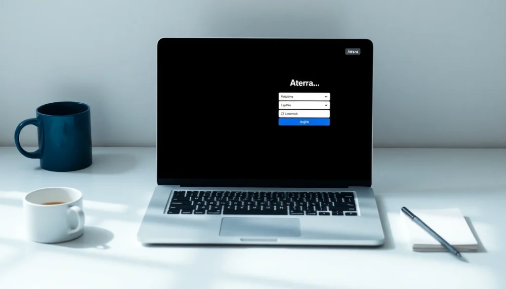 Accessing the Atera login page on a sleek laptop in a serene workspace.