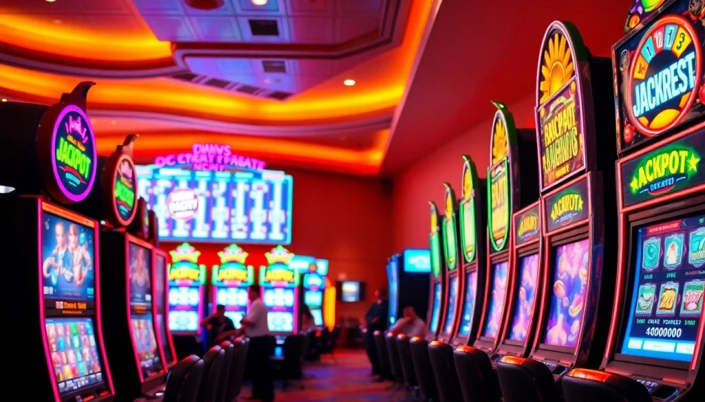 Mulai permainan slot deposit 1000 dengan suasana kasino yang menyenangkan dan penuh warna.