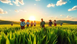Petani toto bekerja di ladang subur dengan kegembiraan dan kebersamaan.