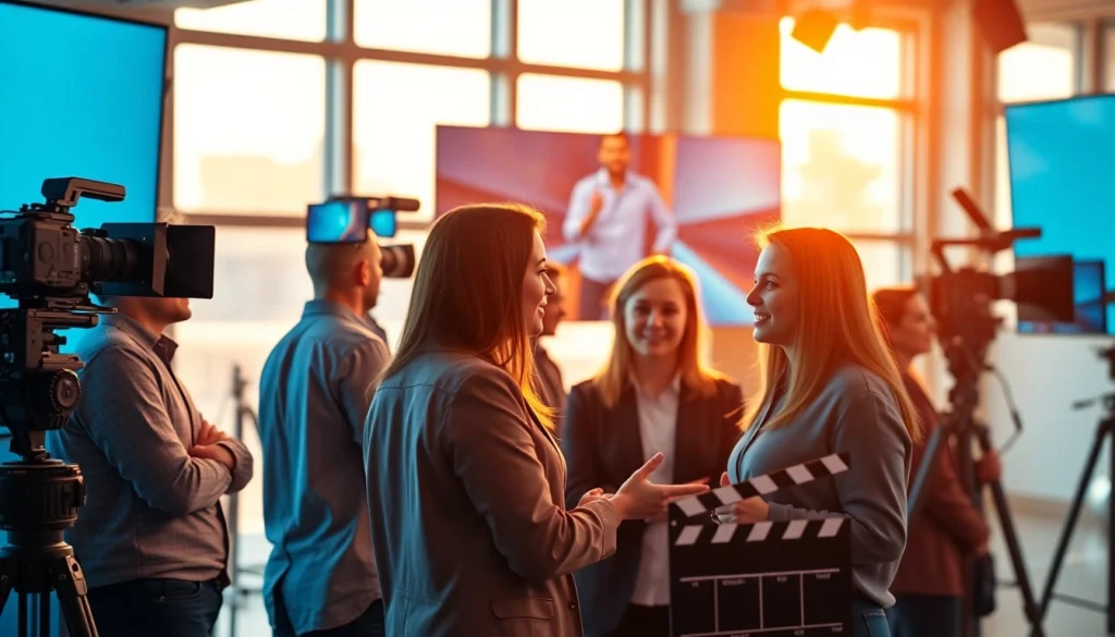 Capture the teamwork at a Video Production Company Calgary with professionals creating visual content in a modern studio.