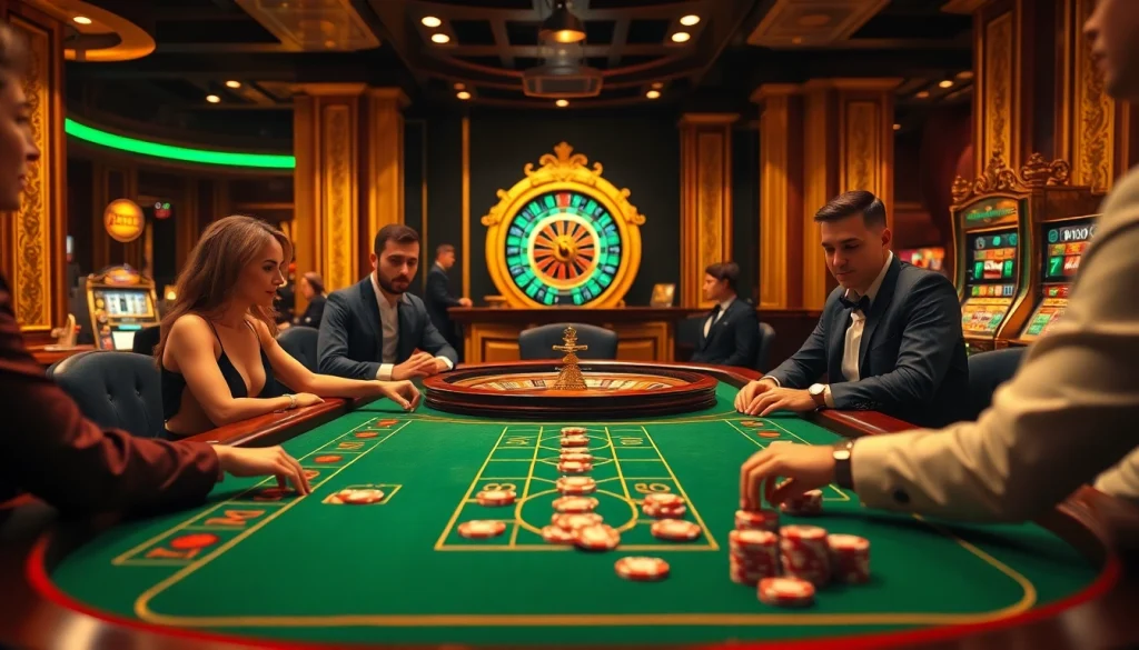 An exciting baccarat game at Nhà cái đá gà vmax, showcasing vibrant casino elements and luxury.