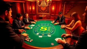 S8 casino players engaging at a vibrant poker table with luxury elements.