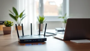 Set up a vpn router uk in a modern home office for seamless connectivity.