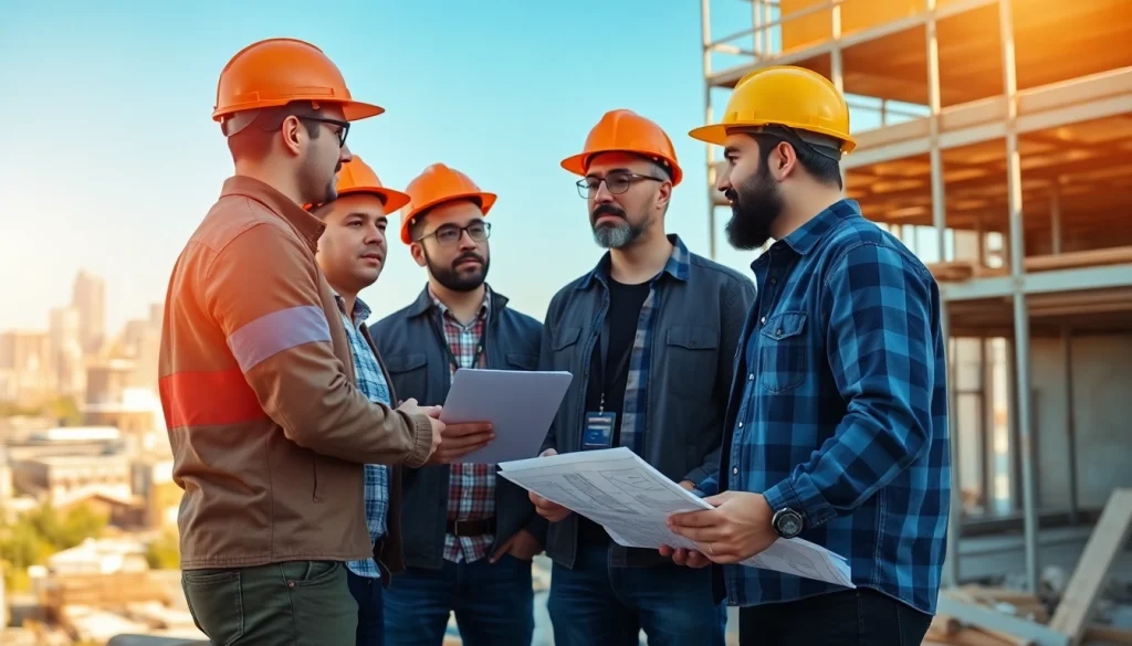 Showcasing teamwork at the construction association denver, workers engage in a bustling building site.