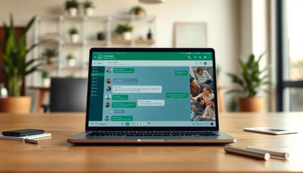Engage with https://whatalker.com through a dynamic WhatsApp CRM interface on a sleek laptop.