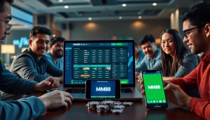 Interactive online betting experience at https://mm88.agency/ with diverse players enjoying games at a modern gaming table.