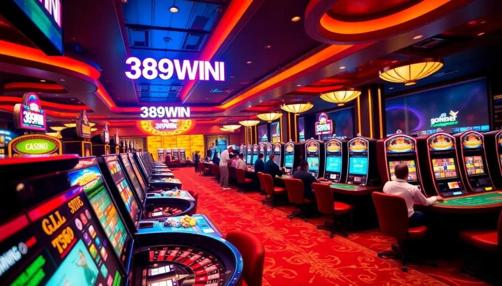 Experience thrilling gameplay at 389WIN's casino with vibrant tables and engaging slot machines.