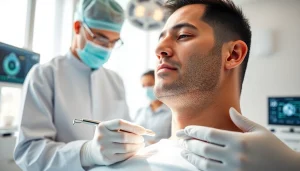 Patient undergoing a hair transplant in London, showcasing advanced techniques and medical expertise.