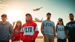 FLY88 aviation-inspired apparel showcased in a vibrant, joyful outdoor setting.