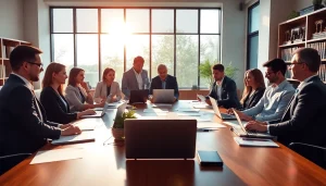 A collaborative team focusing on agricultural law in a modern office environment, emphasizing trust and professionalism.