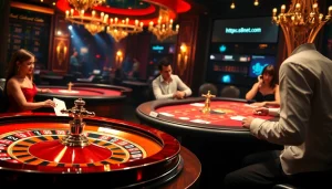 Experience the excitement of https://s8net.com/ at a luxurious casino with poker players and roulette tables.