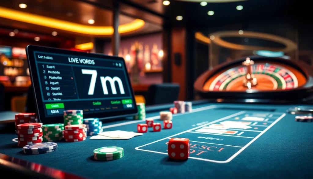Place bets confidently at 7m with this vibrant casino scene showcasing live odds and betting excitement.