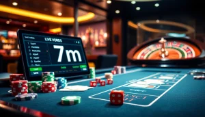 Place bets confidently at 7m with this vibrant casino scene showcasing live odds and betting excitement.