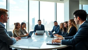 People collaborating in a business meeting, highlighting strategies and teamwork for Business success.