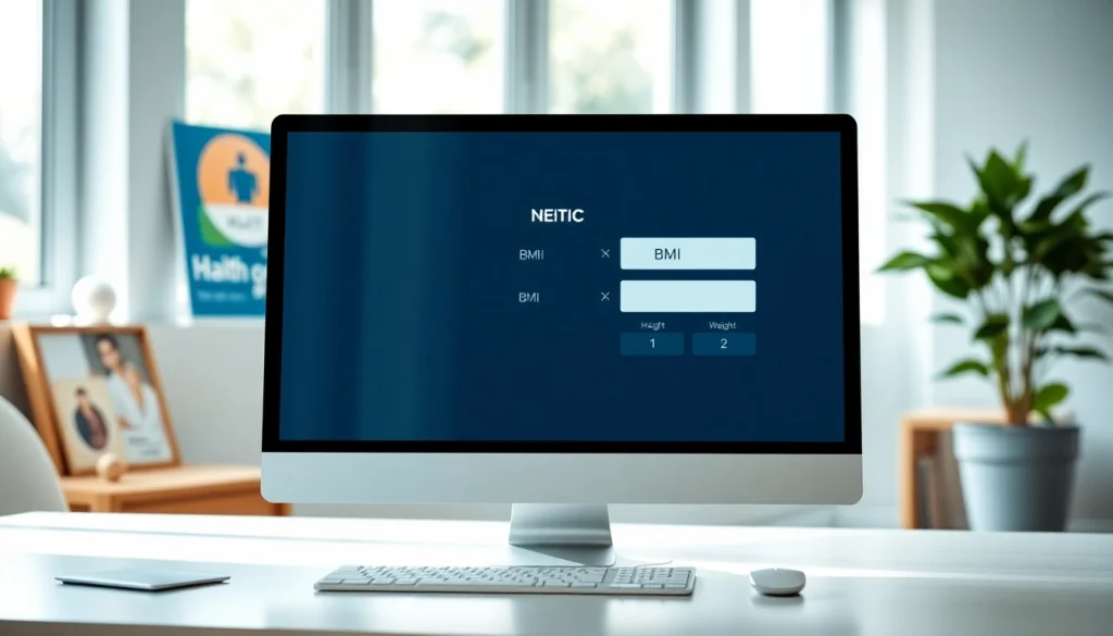 Engaging BMI calculator displayed on a monitor, providing users weight and height inputs.
