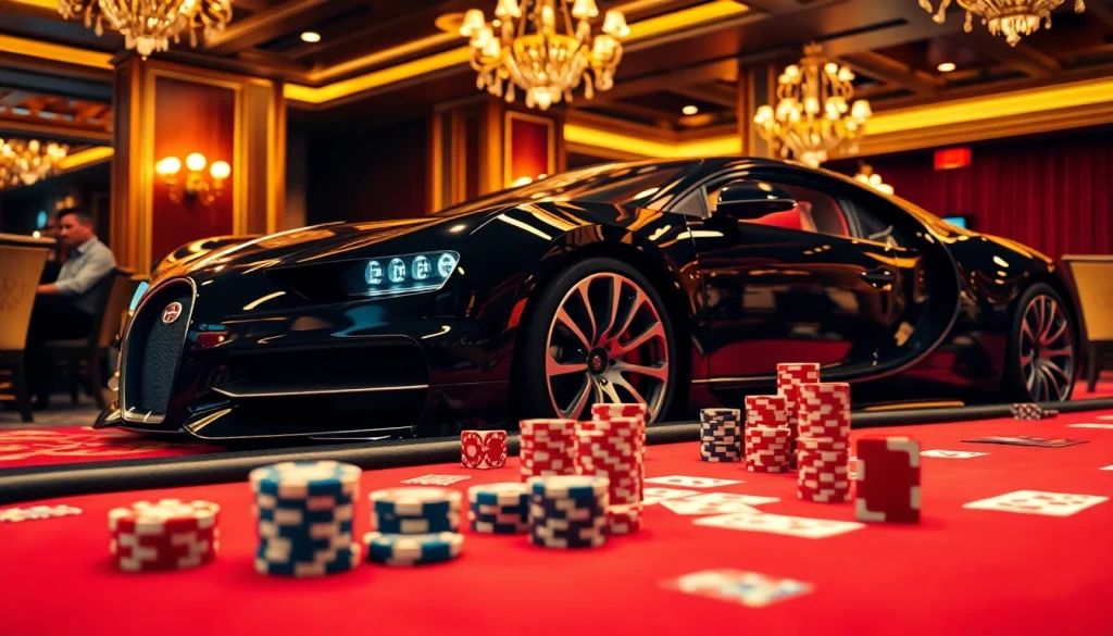 Experience high-stakes gambling with Bugatti8 at a luxurious casino table.