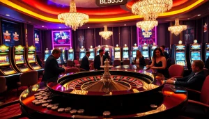 Gambler placing a bet at the lavish BL555 casino roulette table surrounded by excitement.