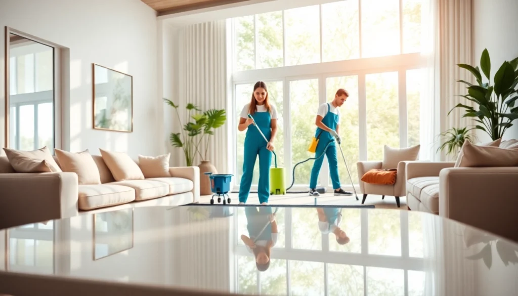 Experience top-notch Cleaning service featured in a bright, modern home with professional cleaners in action.