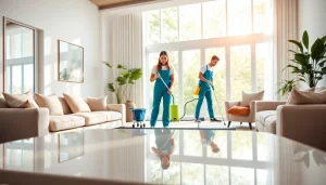 Experience top-notch Cleaning service featured in a bright, modern home with professional cleaners in action.