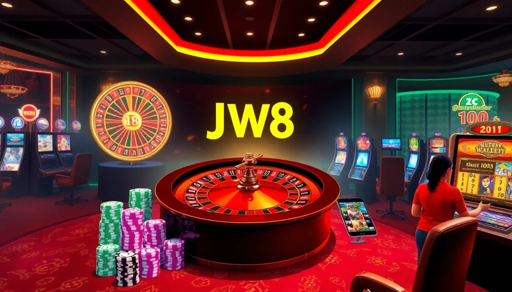 Experience thrilling gameplay at JW8 Thai with vibrant poker chips and engaging casino tables.