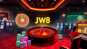 Experience thrilling gameplay at JW8 Thai with vibrant poker chips and engaging casino tables.