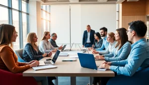 Dynamic business meeting featuring professionals strategizing innovative plans.