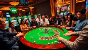 Excited players enjoying the new66 casino experience at a luxurious roulette table.