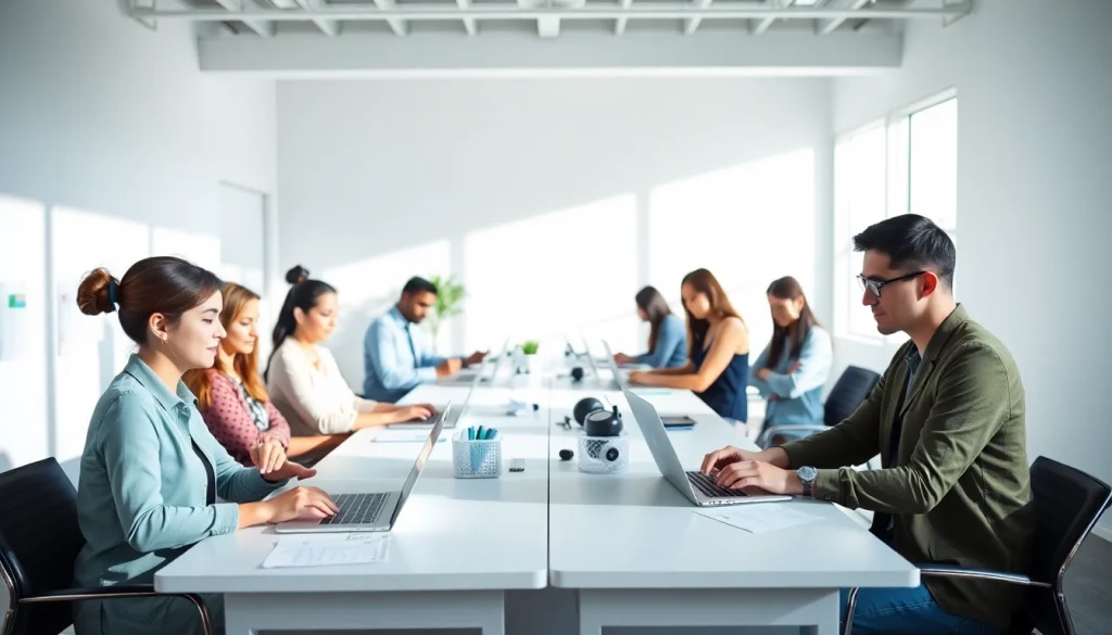Engaged participants filling out surveys at https://enqueteplein.nl in a modern, professional office.