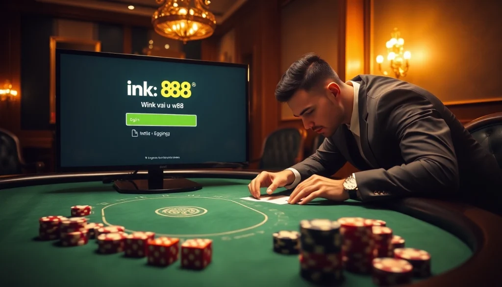 Engage in online gaming excitement with link vao w88, featuring a luxury casino atmosphere.